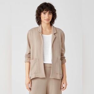Eileen Fisher Jacket Womens Large Knit Blazer Beige Pockets Organic Cotton